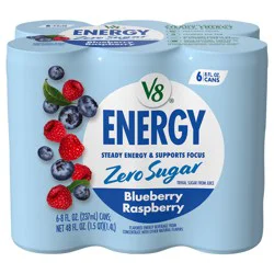 V8 Energy Zero Sugar Blueberry Raspberry, 8 fl oz Cans (6 Pack)