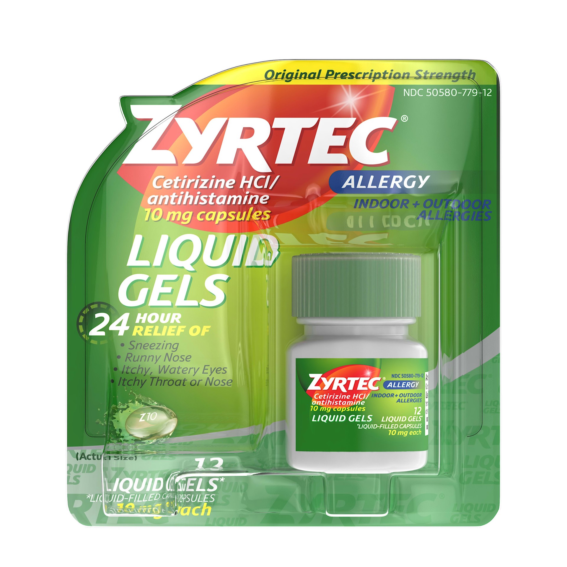 slide 1 of 6, Zyrtec 24 Hour Allergy Liquid Gels, Antihistamine Capsules with Cetirizine Hydrochloride Allergy Medicine for All-Day Allergy Relief from Runny Nose, Sneezing, Itchy Eyes & More, 12 ct, 12 ct