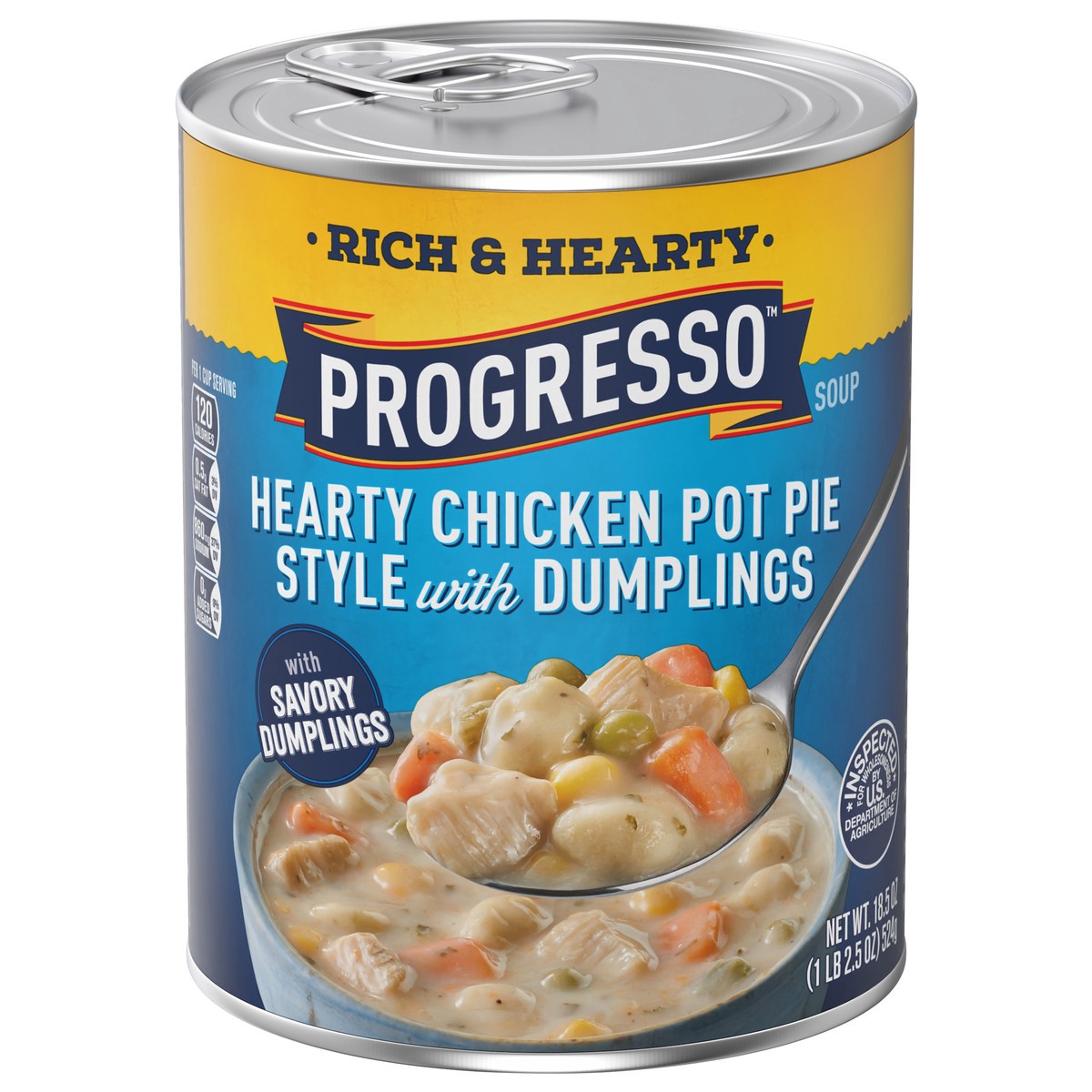 slide 1 of 9, Progresso Hearty Chicken Pot Pie Style with Dumplings Soup, Rich and Hearty Canned Soup, 18.5 oz, 18.5 oz