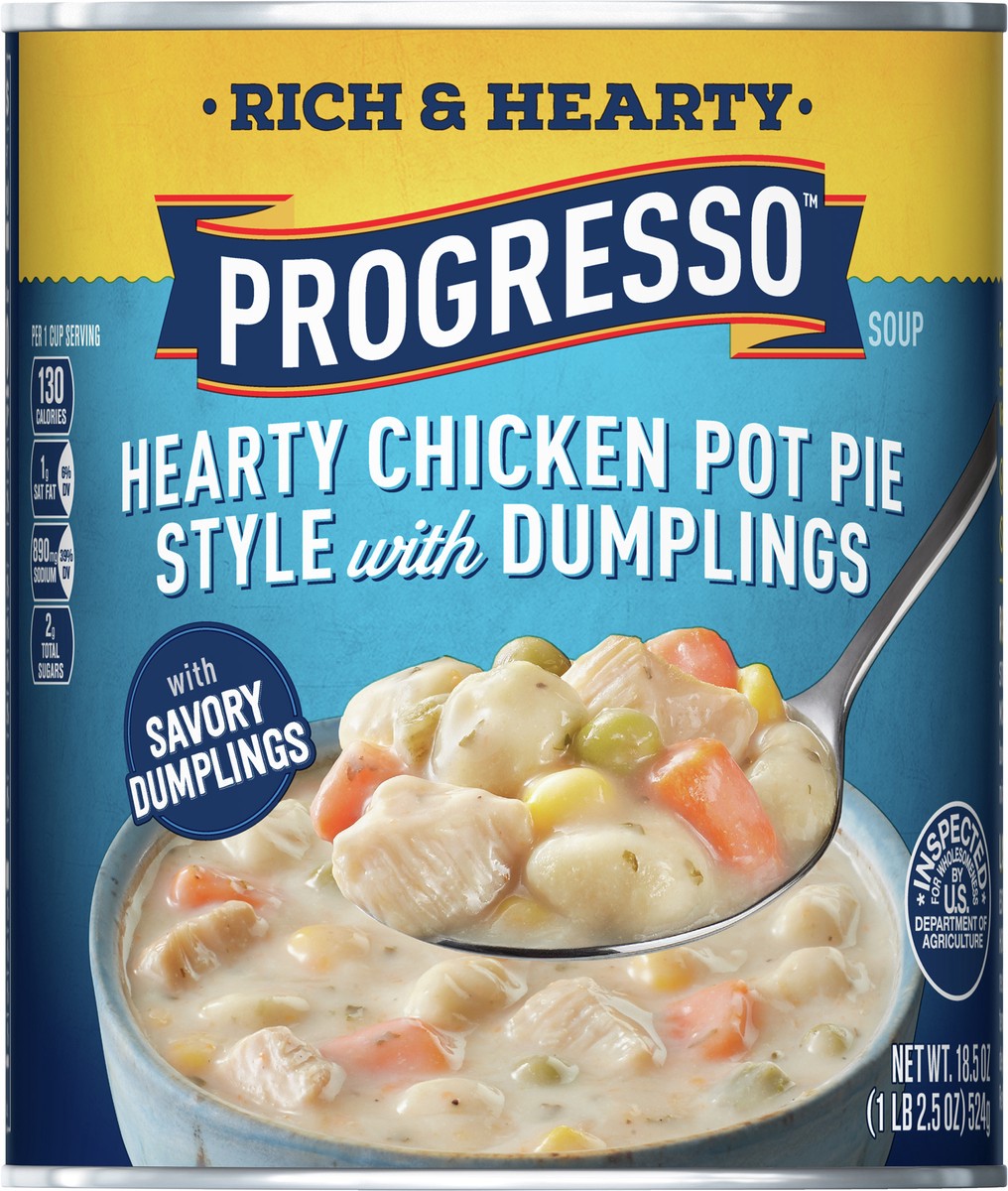 slide 6 of 9, Progresso Hearty Chicken Pot Pie Style with Dumplings Soup, Rich and Hearty Canned Soup, 18.5 oz, 18.5 oz