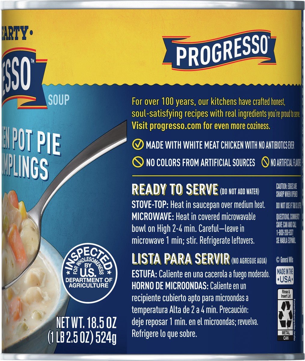 slide 3 of 9, Progresso Hearty Chicken Pot Pie Style with Dumplings Soup, Rich and Hearty Canned Soup, 18.5 oz, 18.5 oz