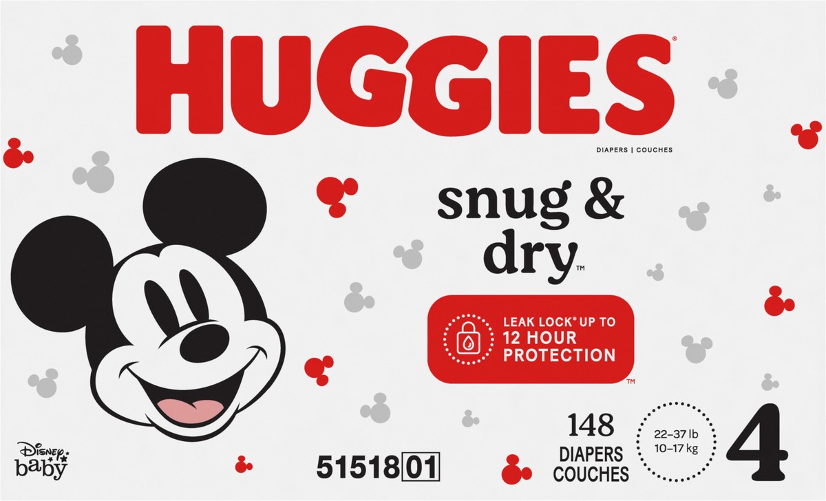 slide 9 of 9, Huggies Snug & Dry Baby Diapers, Size 4, 148 Ct, 148 ct