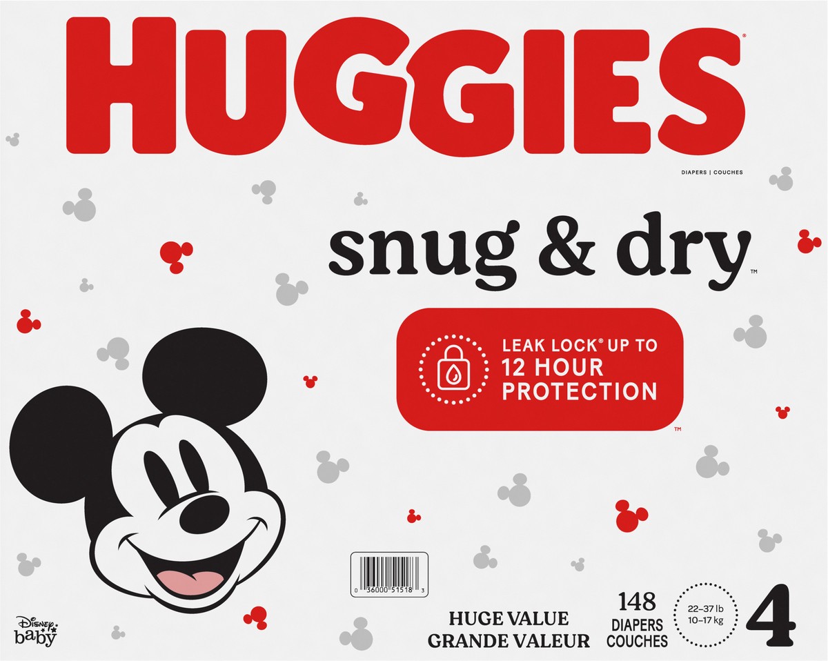 slide 6 of 9, Huggies Snug & Dry Baby Diapers, Size 4, 148 Ct, 148 ct