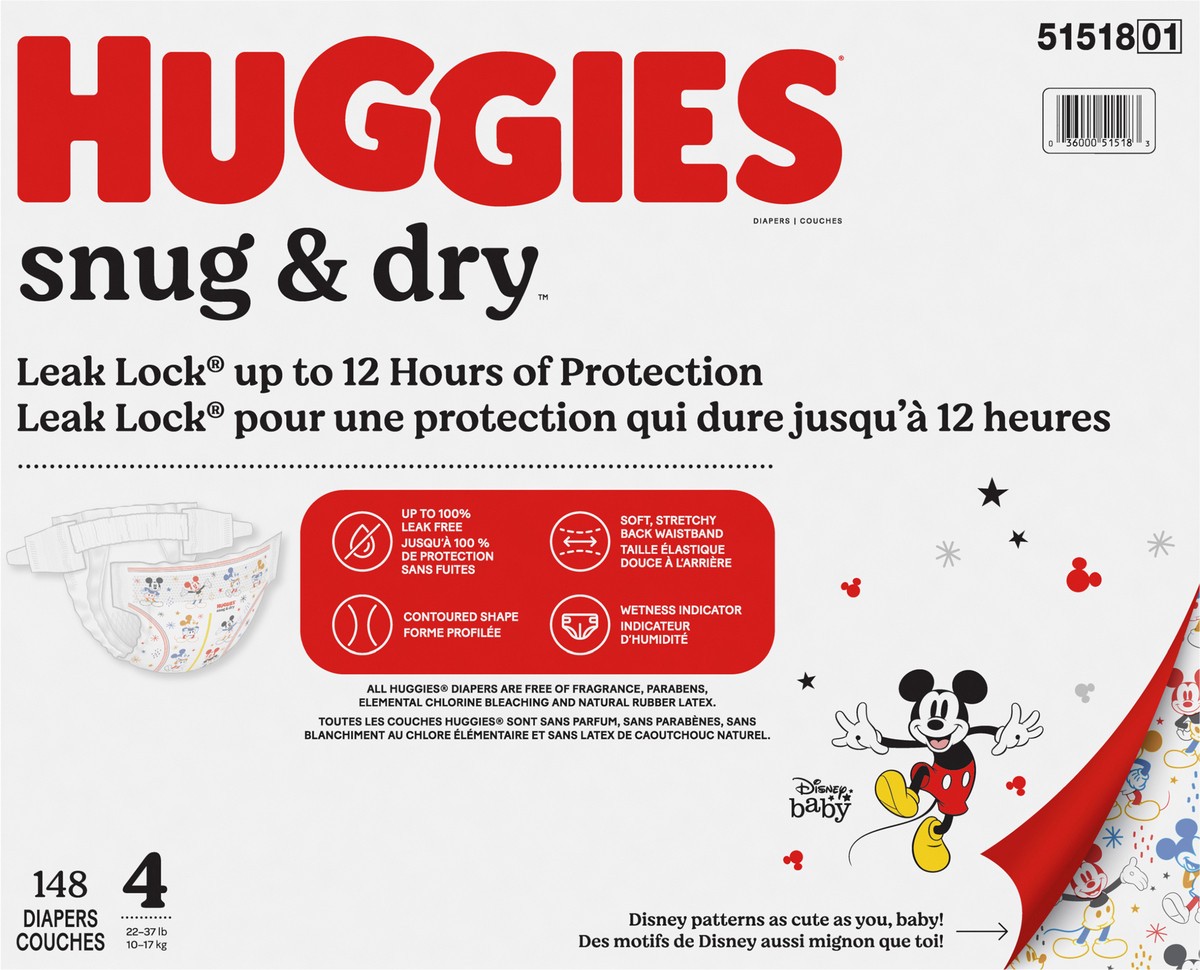 slide 3 of 9, Huggies Snug & Dry Baby Diapers, Size 4, 148 Ct, 148 ct