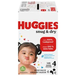 Huggies Snug & Dry Baby Diapers, Size 4, 148 Ct
