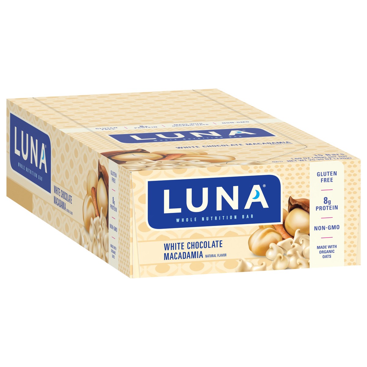 slide 2 of 9, LUNA Bar - White Chocolate Macadamia Flavor - Gluten-Free - Non-GMO - 7-9g Protein - Made with Organic Oats - Low Glycemic - Whole Nutrition Snack Bars - 1.69 oz. (15 Count), 25.35 oz