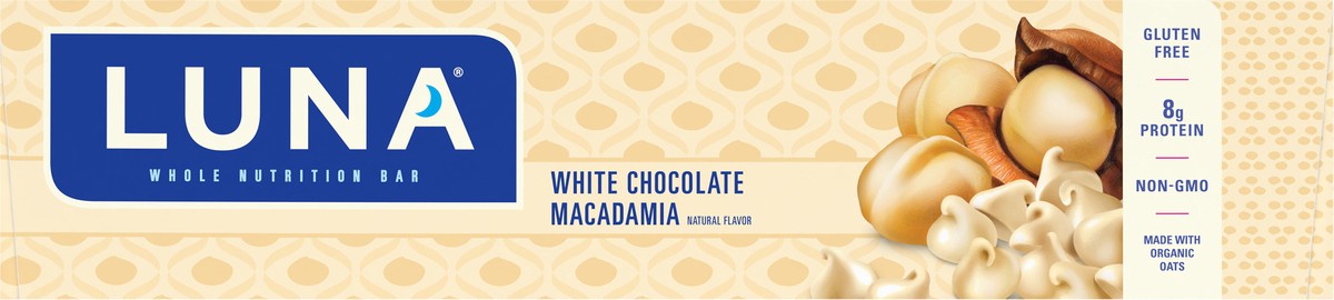 slide 8 of 9, LUNA Bar - White Chocolate Macadamia Flavor - Gluten-Free - Non-GMO - 7-9g Protein - Made with Organic Oats - Low Glycemic - Whole Nutrition Snack Bars - 1.69 oz. (15 Count), 25.35 oz