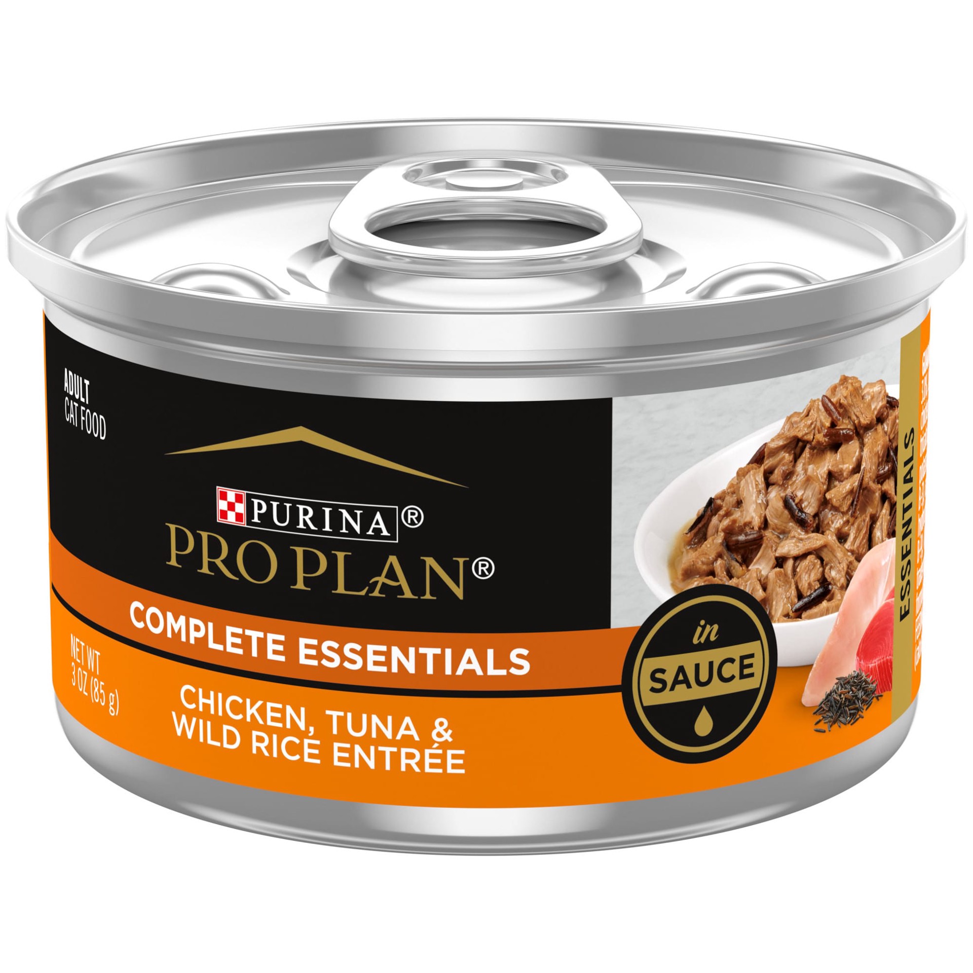 slide 1 of 8, Pro Plan Purina Pro Plan Gravy Wet Cat Food, COMPLETE ESSENTIALS Chicken, Tuna & Wild Rice Entree in Sauce, 3 oz