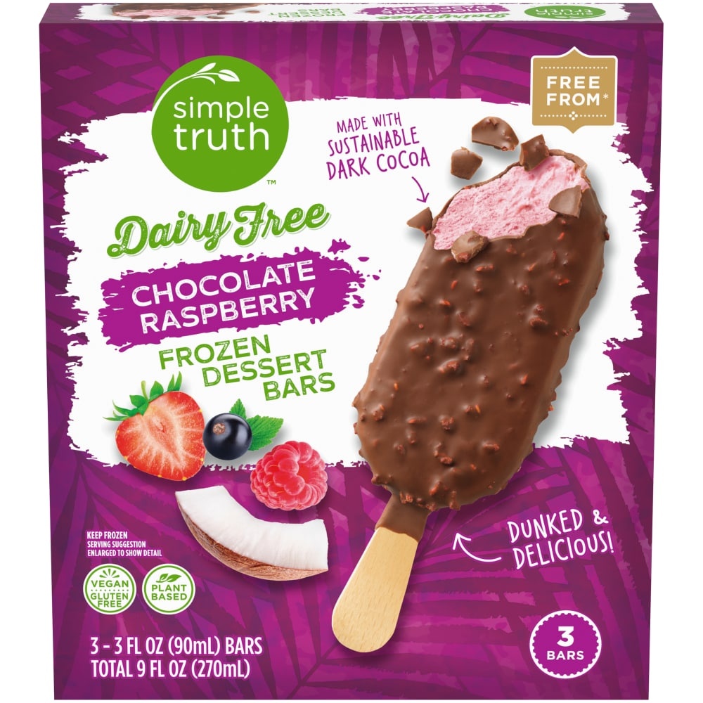 slide 1 of 1, Simple Truth Dairy Free Black Raspberry Chip Frozen Dessert Bars, 3 ct; 3 fl oz