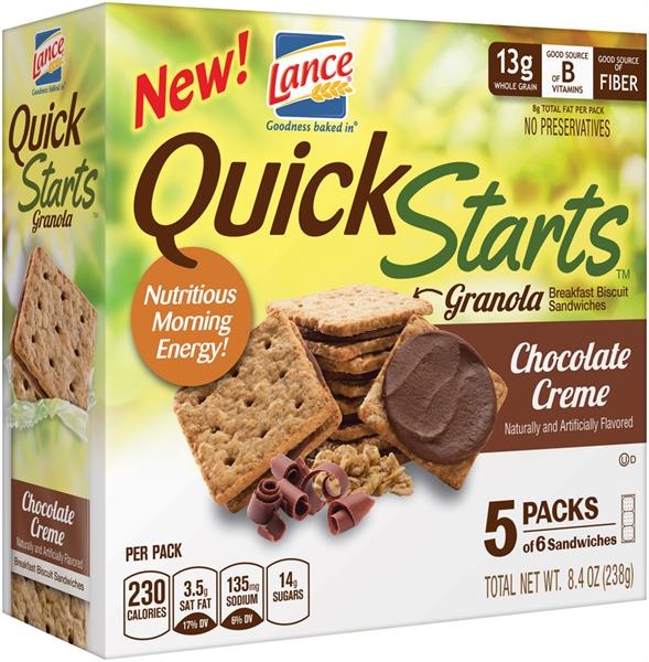 slide 1 of 1, Lance Quick Starts Granola Breakfast Biscuit Sandwiches Chocolate Crиme, 8.4 oz