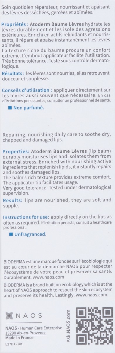 slide 9 of 9, Bioderma Atoderm Restorative Lip Balm 0.5 fl oz, 0.5 fl oz