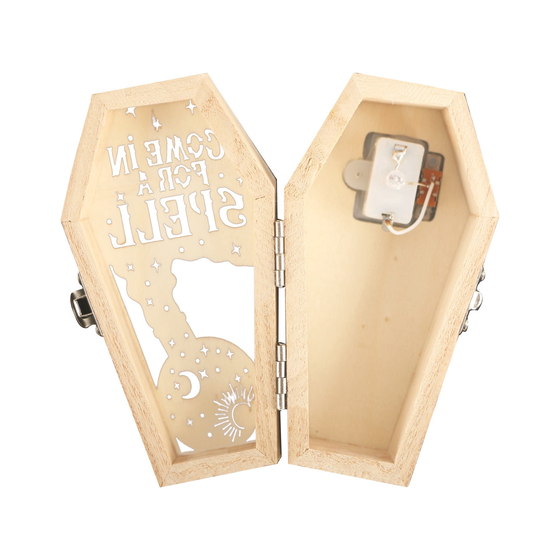 slide 2 of 4, Mini Spell Coffin Diy Led Wood Decor By Make Market, 2.3 in x 1.5 in x 4.4 in