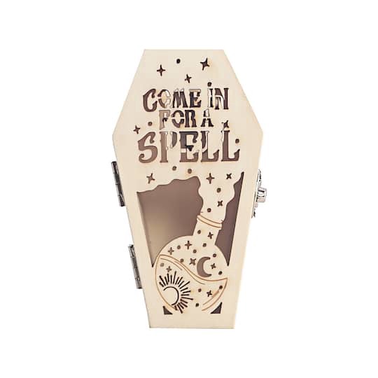 slide 1 of 4, Mini Spell Coffin Diy Led Wood Decor By Make Market, 2.3 in x 1.5 in x 4.4 in