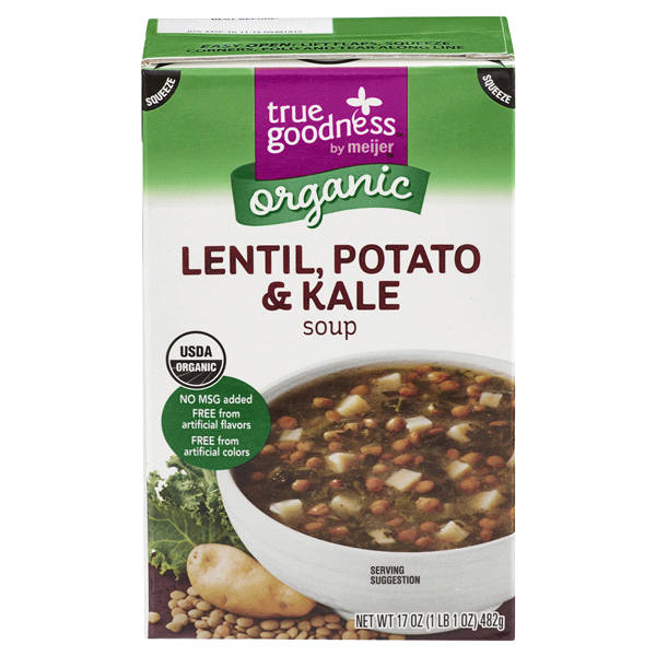 slide 1 of 1, True Goodness Organic Lentil, Potato & Kale Soup, 17 oz