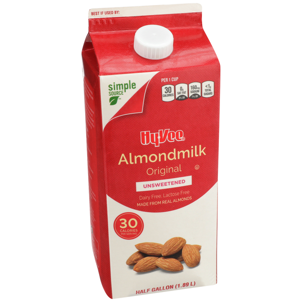 slide 1 of 1, Hy-vee Unsweetened Original Almondmilk, 64 fl oz