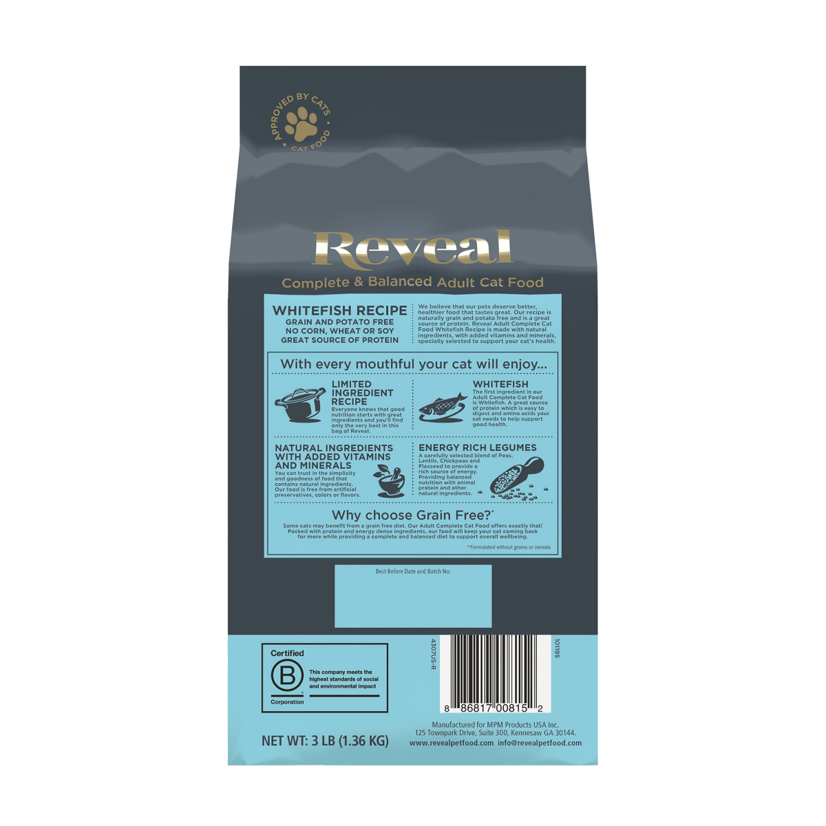 slide 2 of 4, Reveal Adult Dry Cat Complete Whitefish Recipe, 3 lb