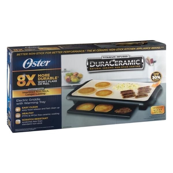 Oster TitaniumInfused DuraCeramic Griddle with Warming Tray 10 in x 18