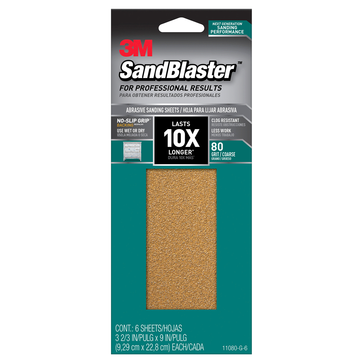 slide 1 of 2, 3M Sandblaster 80 Grit Sanding Sheets, 3.7 in x 9 in