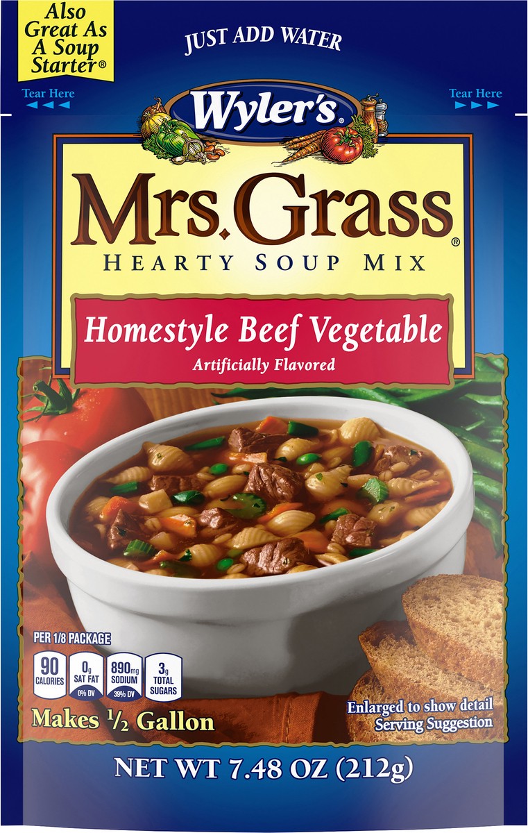 slide 1 of 6, Mrs. Grass Wyler's Mrs Grass Home-style Beef Vegetable Hearty Soup Mix 7.48 oz Pouch, 7.48 oz