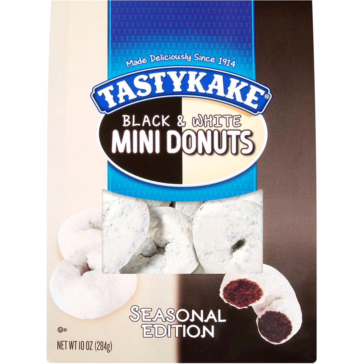 slide 1 of 1, Tastykake Seasonal Edition Black & White Mini Donuts, 10 oz
