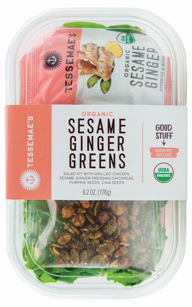 slide 1 of 6, Tessemae's Organic Sesame Ginger Greens Salad Kit, 6.2 oz