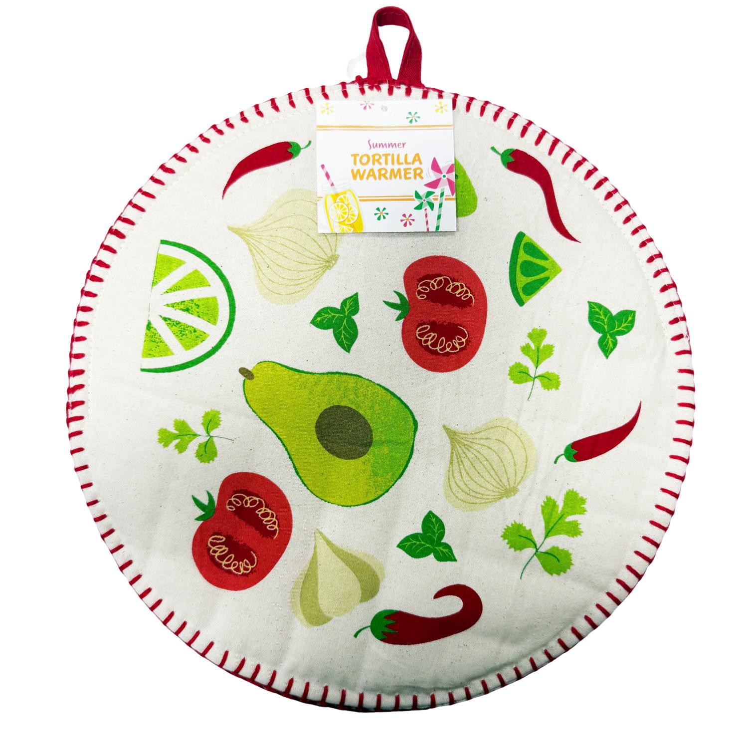 slide 1 of 2, Meijer Corporate Seasonal Guacamole Ingredients Round Padded Tortilla Warmer, 11 in, 11 in