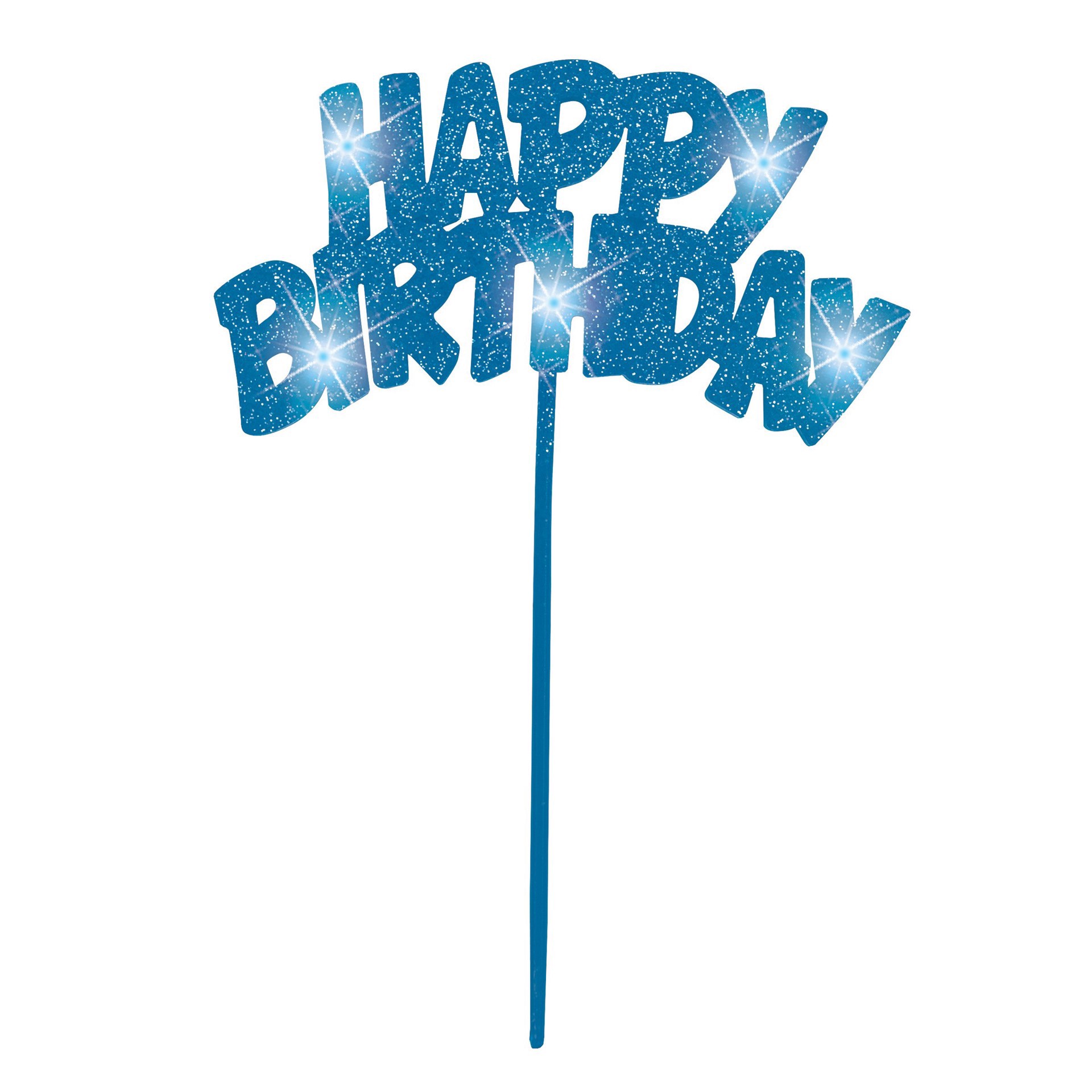 slide 1 of 1, Unique Industries Happy Birthday Flashing Cake Decoration, Blue, 1 ct