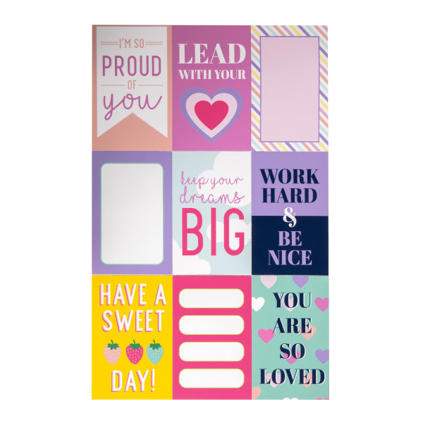 slide 1 of 1, Office Depot Brand Kids' Lunch Notes, 2'' X 3'', Assorted Girl Designs, Sheet Of 9 Cards, 1 ct