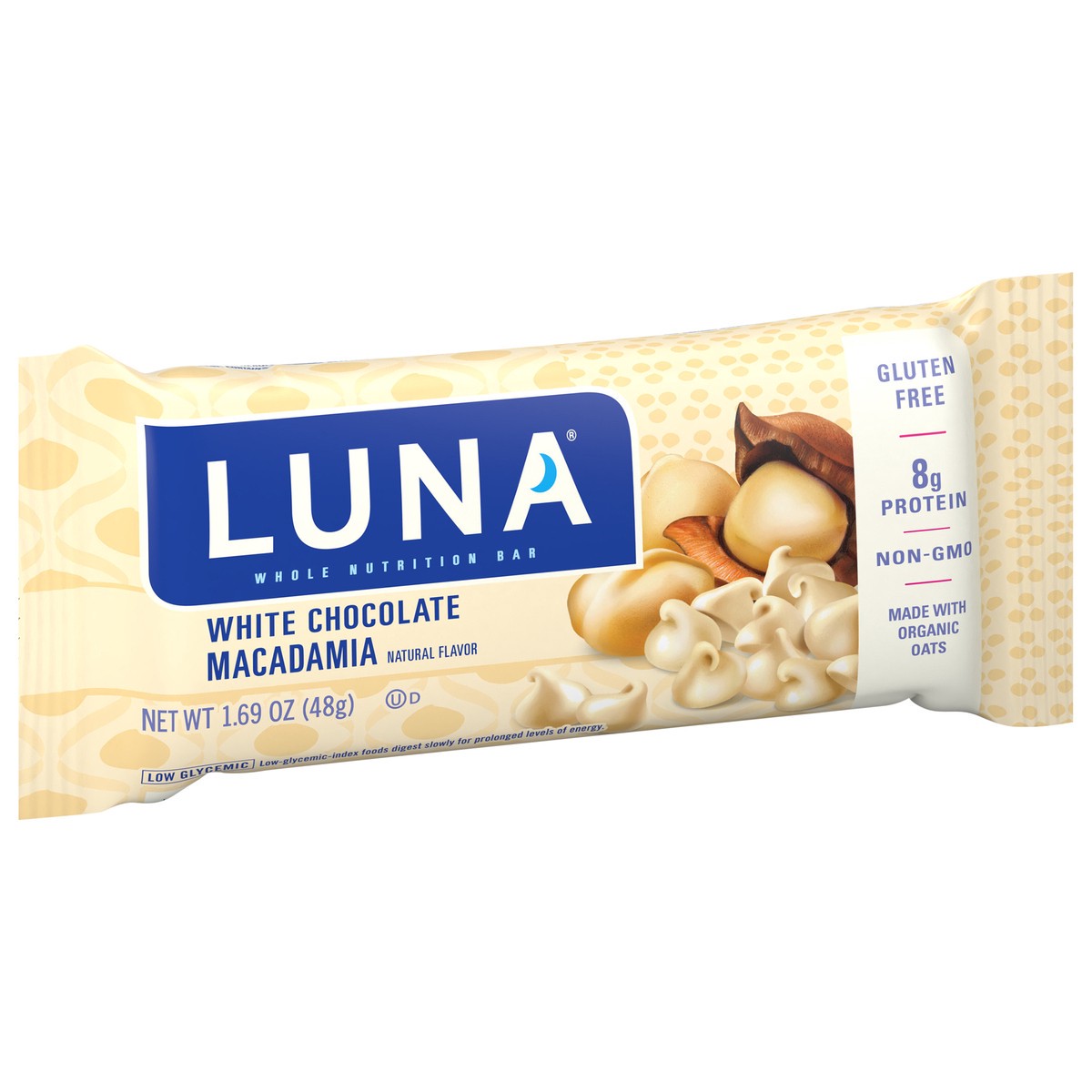 slide 5 of 9, LUNA Bar - White Chocolate Macadamia Flavor - Snack Bars - Non-GMO - Gluten-Free Protein Bars - Made with Organic Oats (1 Count), 1.69 oz