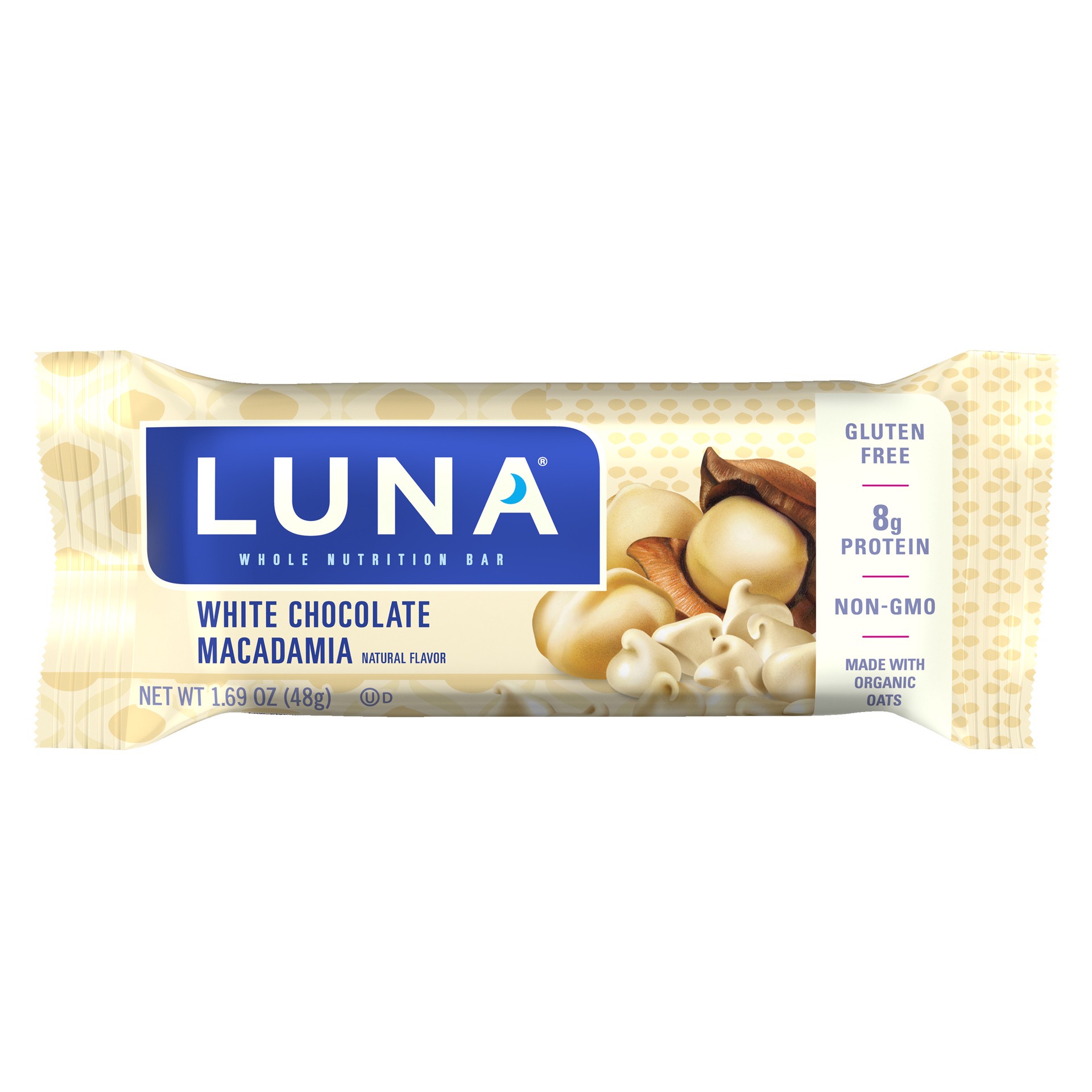 slide 1 of 9, LUNA Bar - White Chocolate Macadamia Flavor - Snack Bars - Non-GMO - Gluten-Free Protein Bars - Made with Organic Oats (1 Count), 1.69 oz