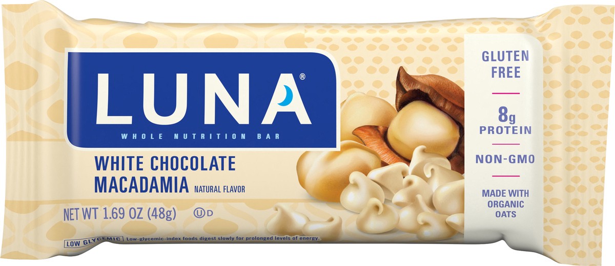 slide 4 of 9, LUNA Bar - White Chocolate Macadamia Flavor - Snack Bars - Non-GMO - Gluten-Free Protein Bars - Made with Organic Oats (1 Count), 1.69 oz