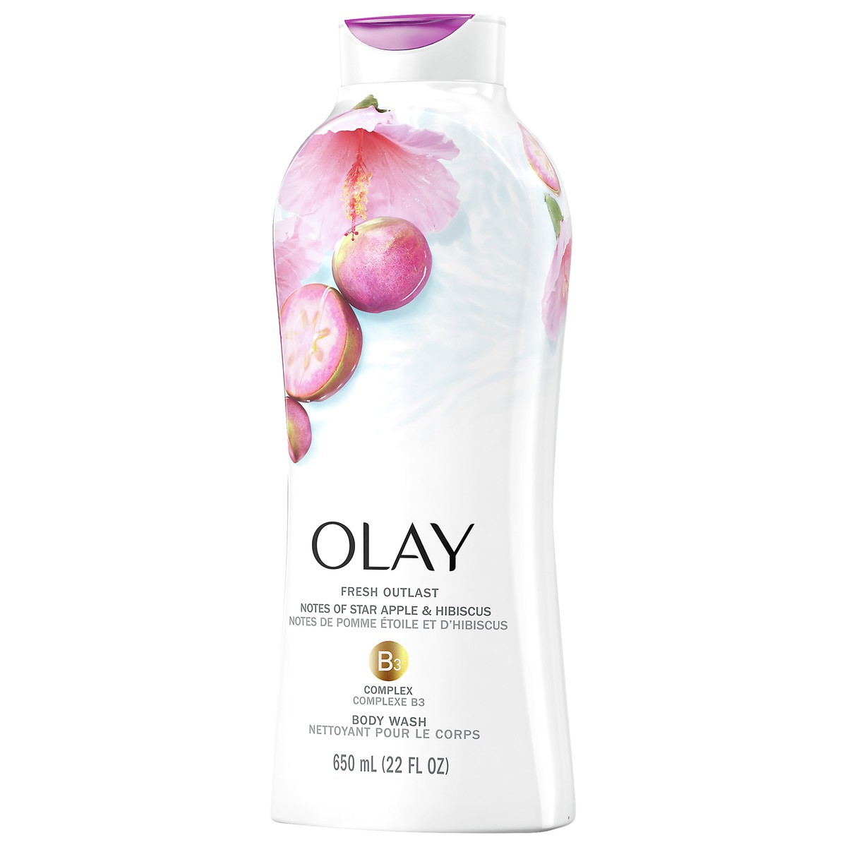 slide 3 of 5, Olay Fresh Outlast Notes of Star Apple & Hibiscus Body Wash 650 ml, 650 ml