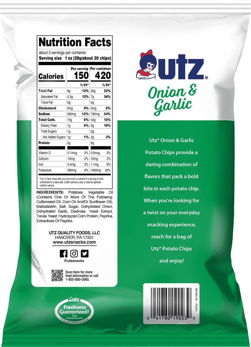 slide 7 of 7, Utz Utz Onion & Garlic Potato Chips - 2.75 oz, 2.75 oz