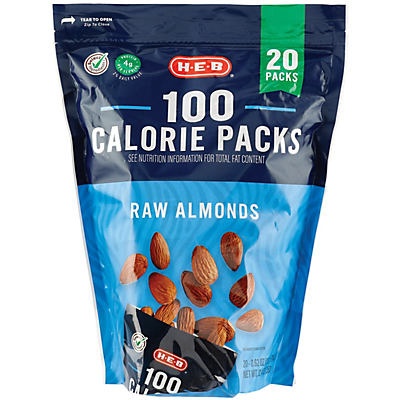 slide 1 of 1, H-E-B Raw Almonds 100 Calorie Packs, 20 ct