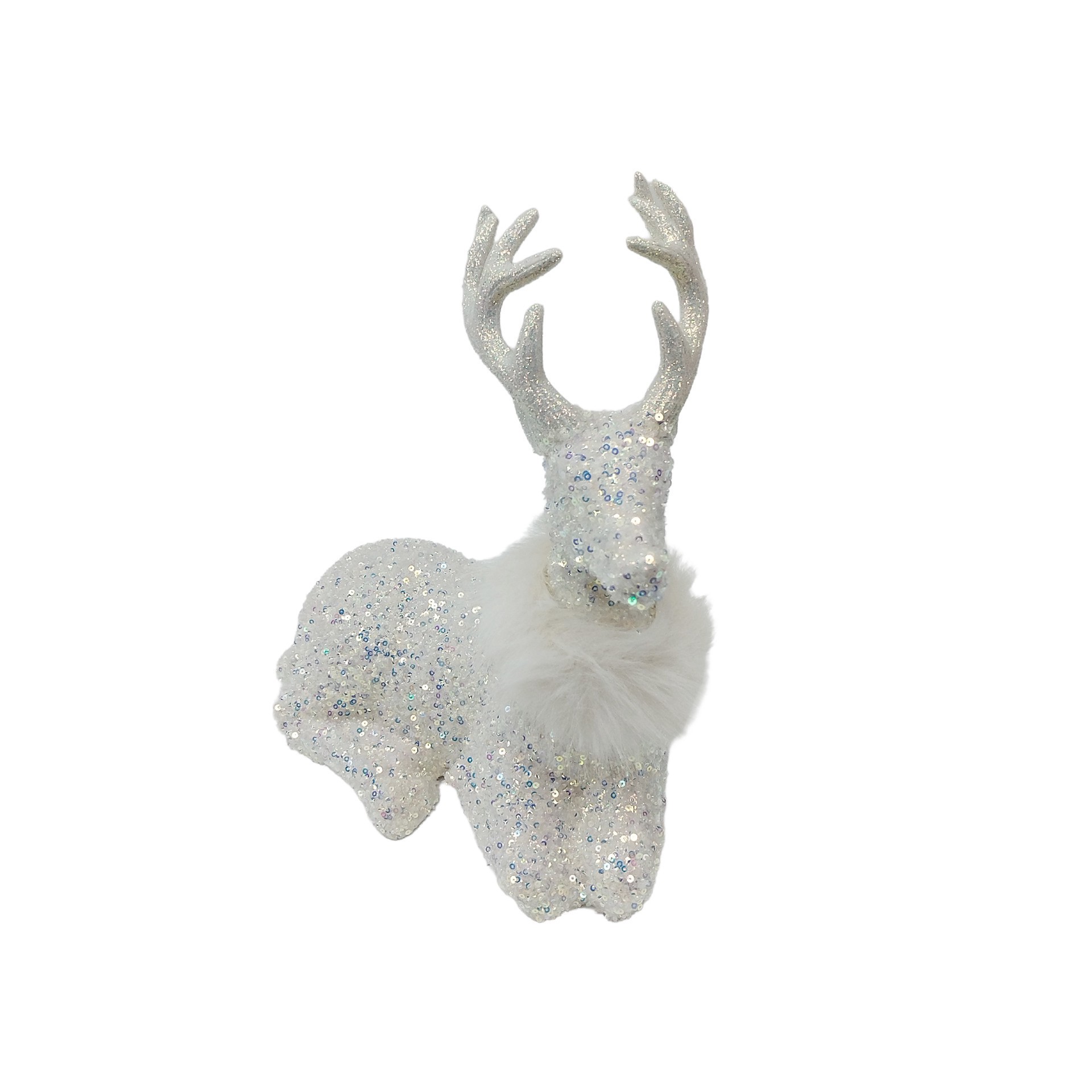 slide 3 of 3, 12.25" White Sitting Reindeer With Faux Fur & Sequins By Ashland, 12.25 in x 8.5 in x 12.25 in