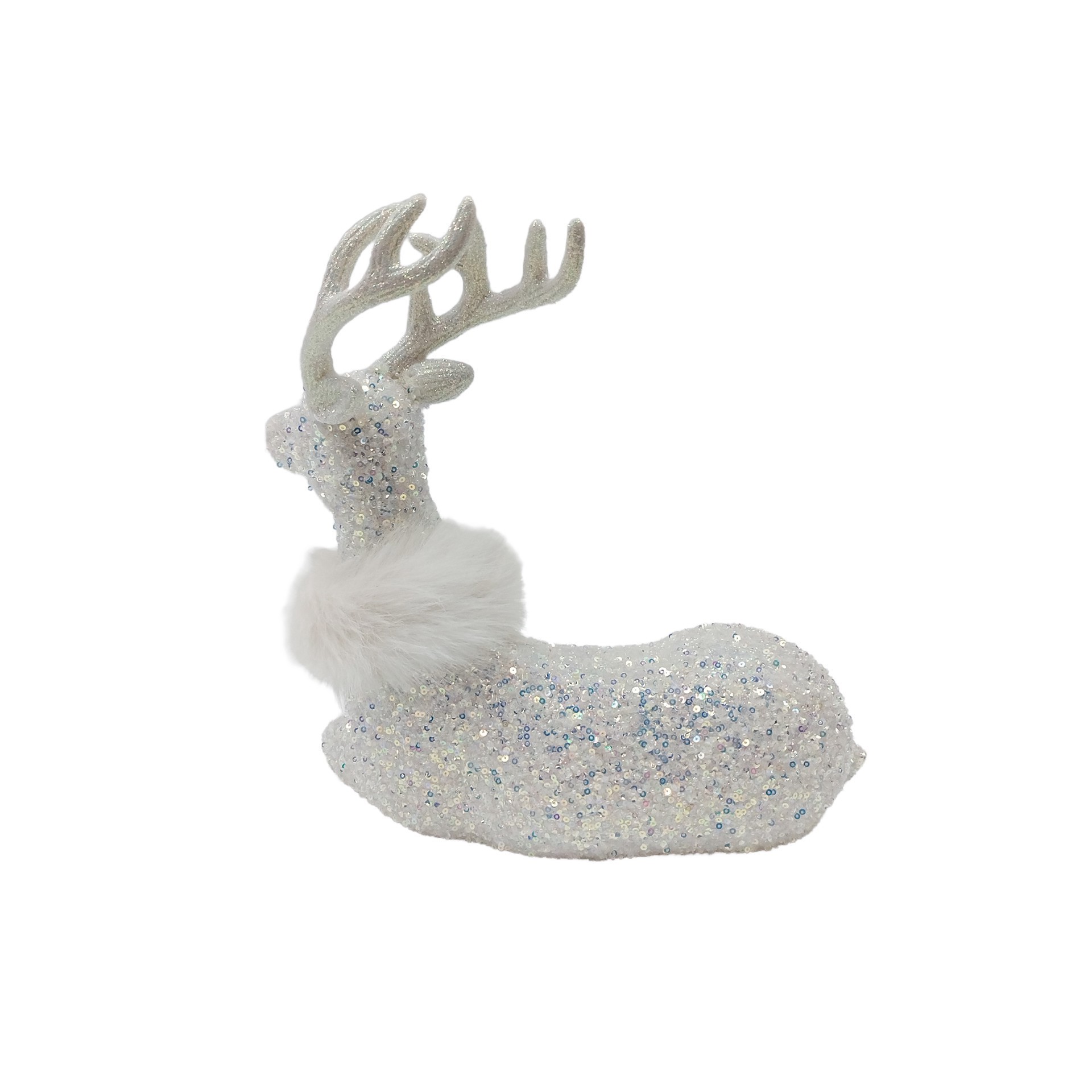 slide 2 of 3, 12.25" White Sitting Reindeer With Faux Fur & Sequins By Ashland, 12.25 in x 8.5 in x 12.25 in