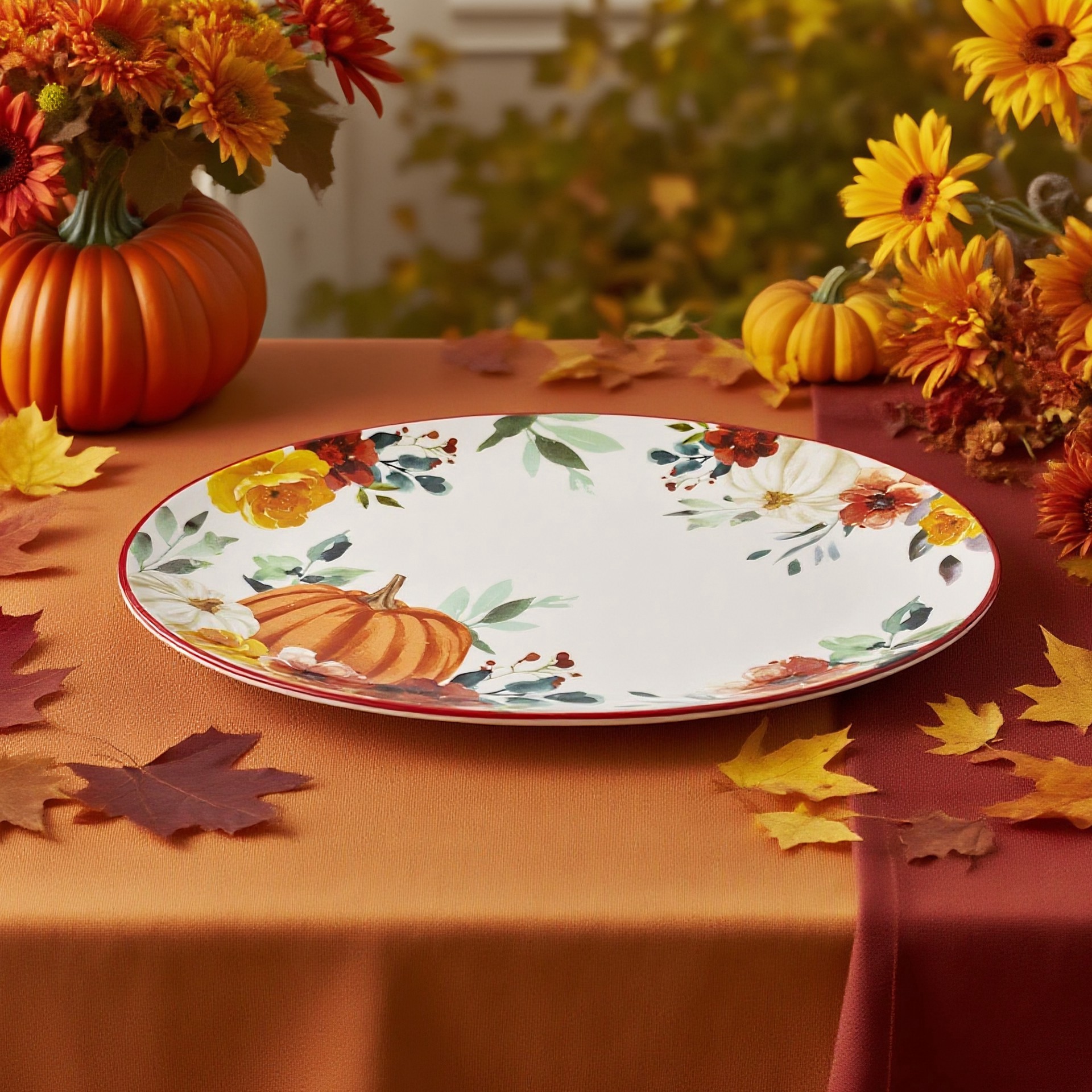 slide 3 of 4, 14" Pumpkin & Fall Florals Oval Platter By Ashland, 14 in x 10 in