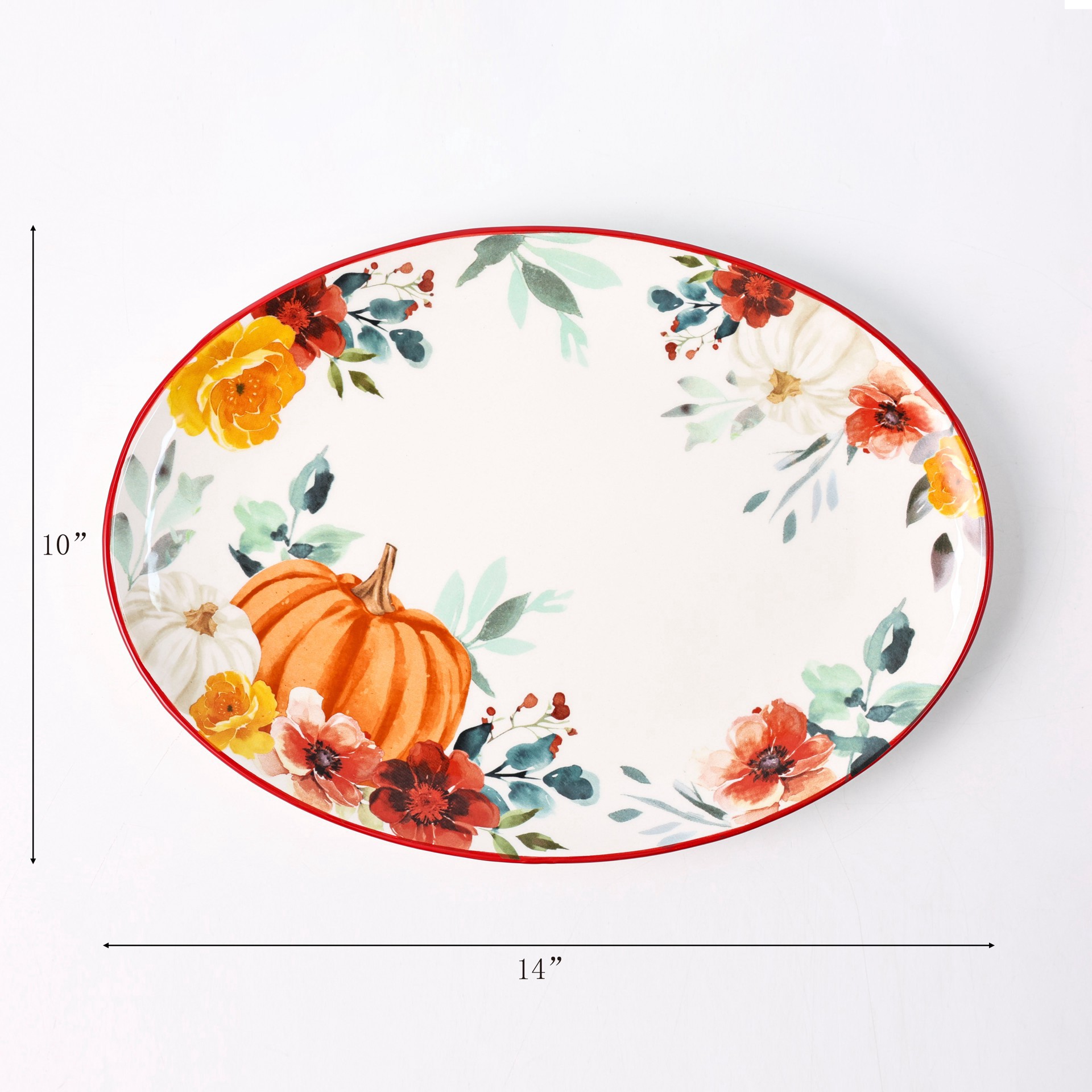 slide 4 of 4, 14" Pumpkin & Fall Florals Oval Platter By Ashland, 14 in x 10 in