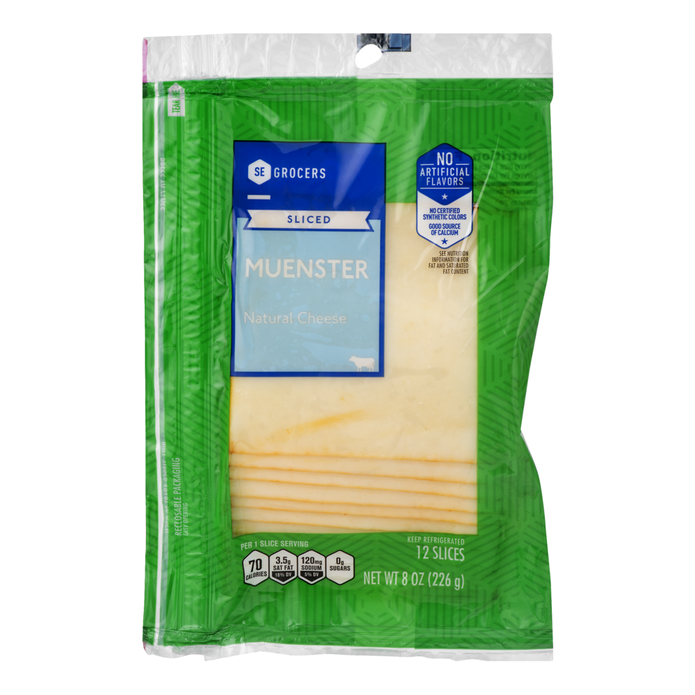 slide 1 of 10, SE Grocers Sliced Muenster Natural Cheese, 12 ct; 8 oz