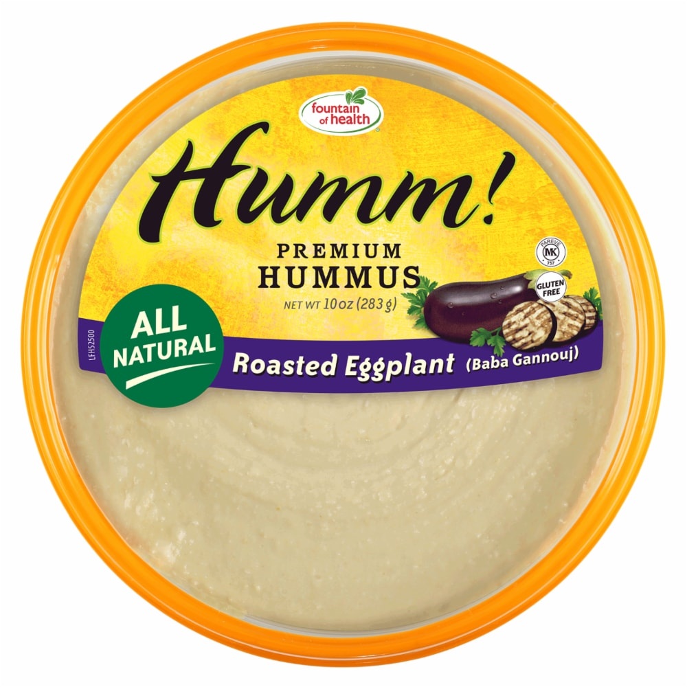 slide 1 of 1, Fountain of Health Humm! Roasted Eggplant Baba Gannouj Hummus, 10 oz