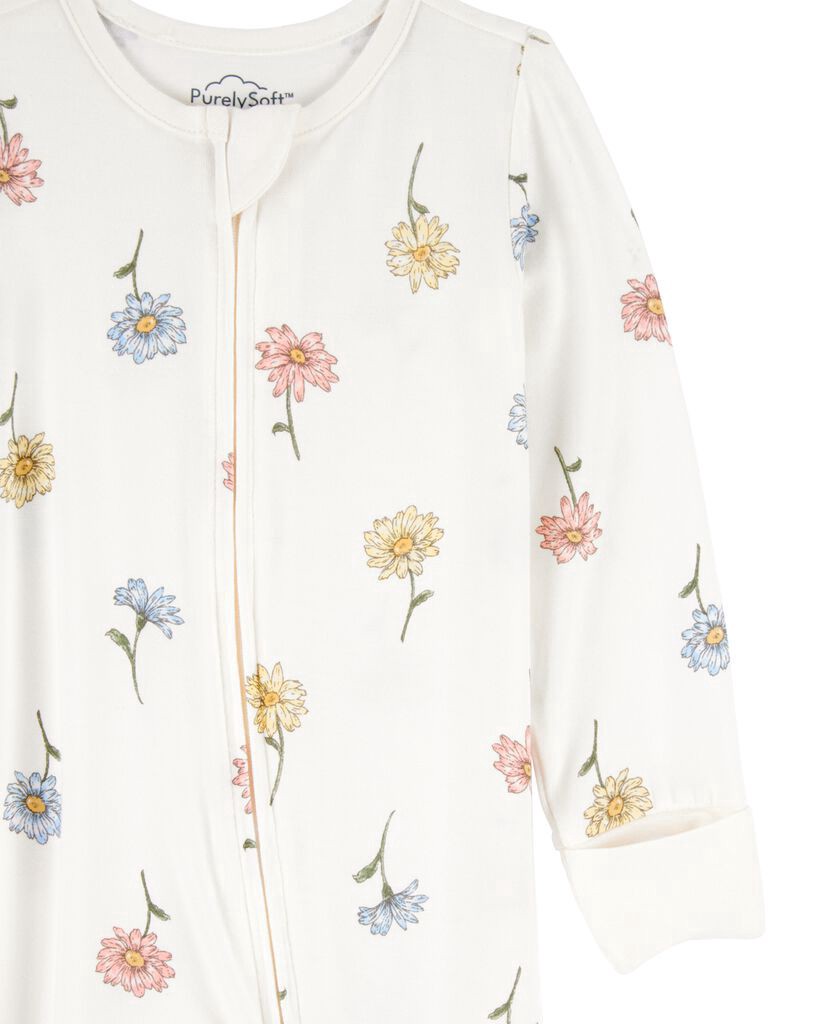 slide 3 of 4, Carter's Baby Floral Zip-Up PurelySoft Sleep & Play Pajamas Ivory PRE, 1 ct