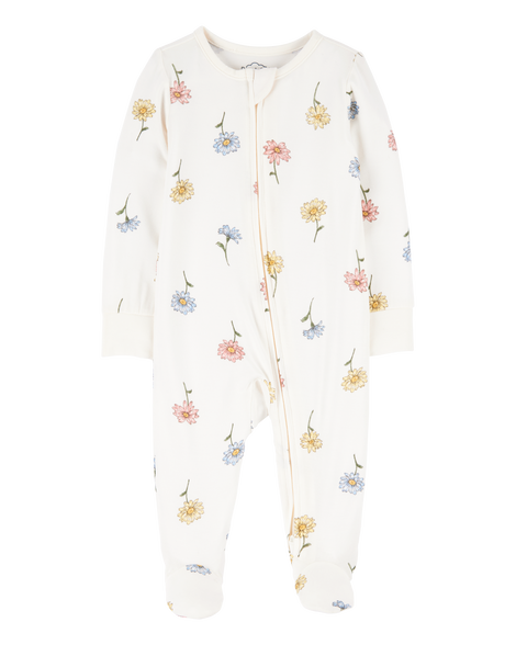 slide 1 of 4, Carter's Baby Floral Zip-Up PurelySoft Sleep & Play Pajamas Ivory PRE, 1 ct
