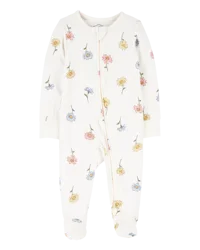 Carter's Baby Floral Zip-Up PurelySoft Sleep & Play Pajamas Ivory PRE