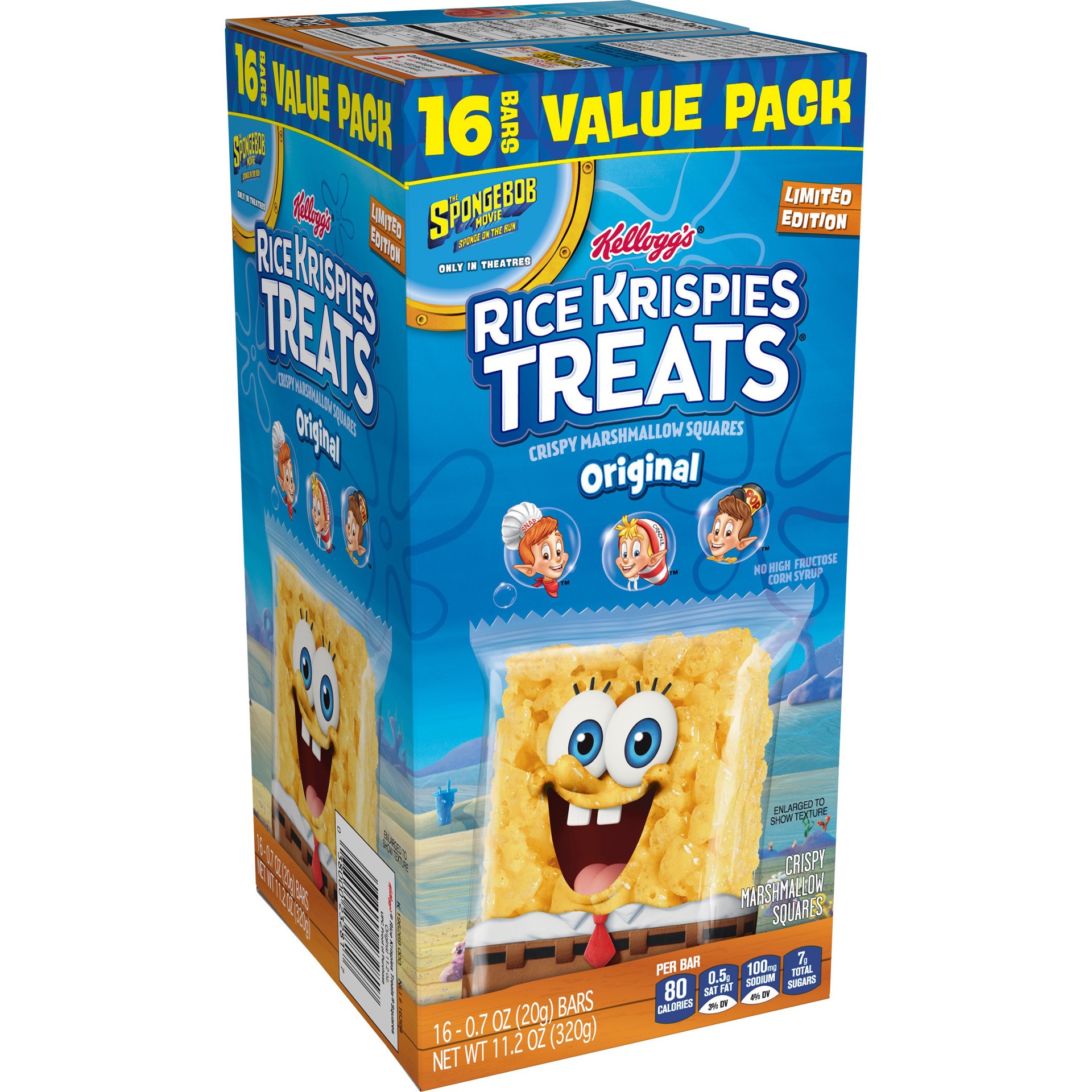 slide 1 of 8, Kellogg's Rice Krispies Treats SpongeBob SquarePants Marshmallow Snack Bars, Original, 16 Ct, 11.2 Oz, Box, 11.2 oz