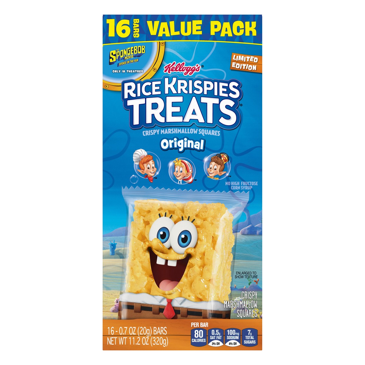slide 1 of 8, Kellogg's Rice Krispies Treats SpongeBob SquarePants Marshmallow Snack Bars, Original, 16 Ct, 11.2 Oz, Box, 11.2 oz