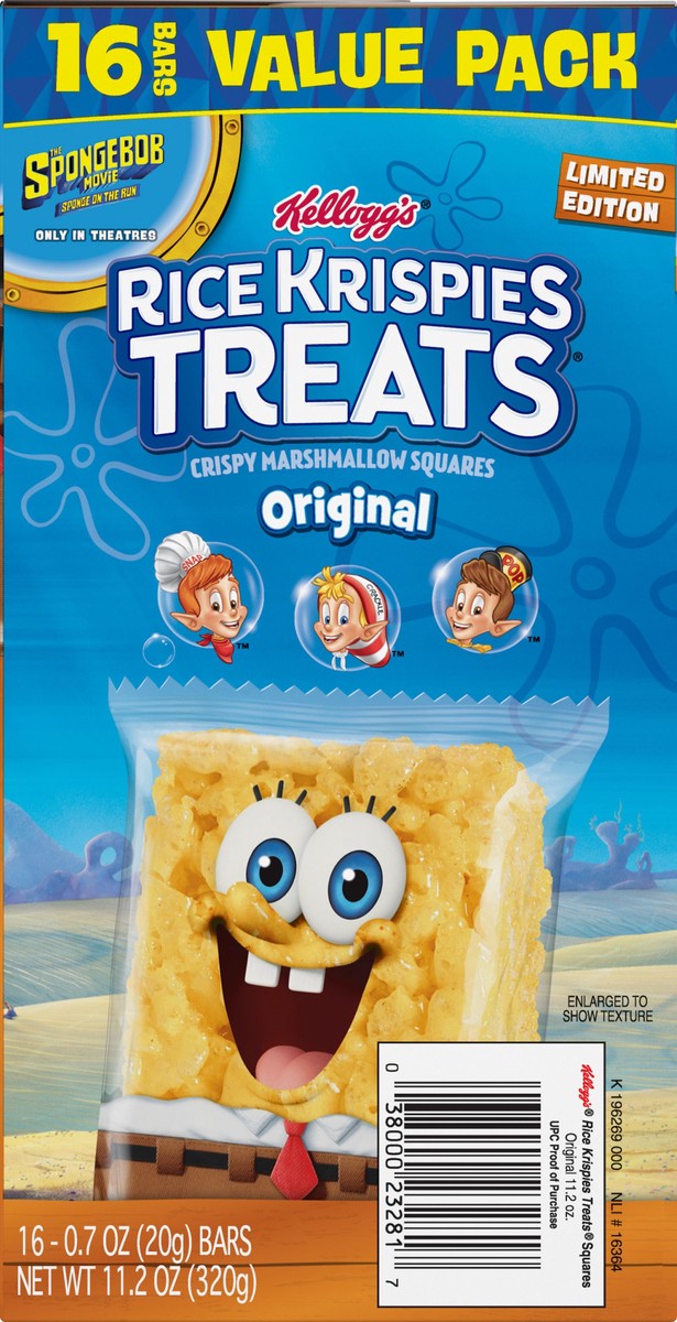 slide 5 of 8, Kellogg's Rice Krispies Treats SpongeBob SquarePants Marshmallow Snack Bars, Original, 16 Ct, 11.2 Oz, Box, 11.2 oz