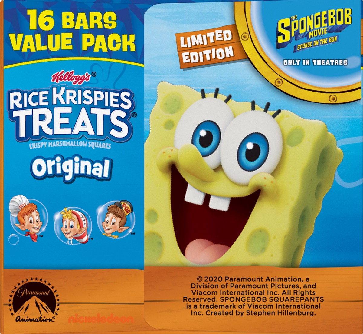slide 6 of 8, Kellogg's Rice Krispies Treats SpongeBob SquarePants Marshmallow Snack Bars, Original, 16 Ct, 11.2 Oz, Box, 11.2 oz