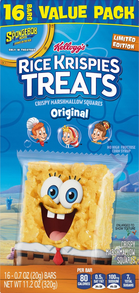 slide 4 of 8, Kellogg's Rice Krispies Treats SpongeBob SquarePants Marshmallow Snack Bars, Original, 16 Ct, 11.2 Oz, Box, 11.2 oz