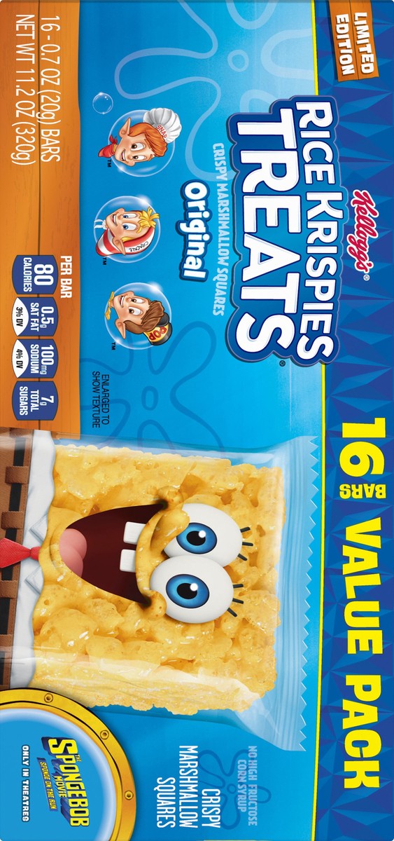 slide 8 of 8, Kellogg's Rice Krispies Treats SpongeBob SquarePants Marshmallow Snack Bars, Original, 16 Ct, 11.2 Oz, Box, 11.2 oz