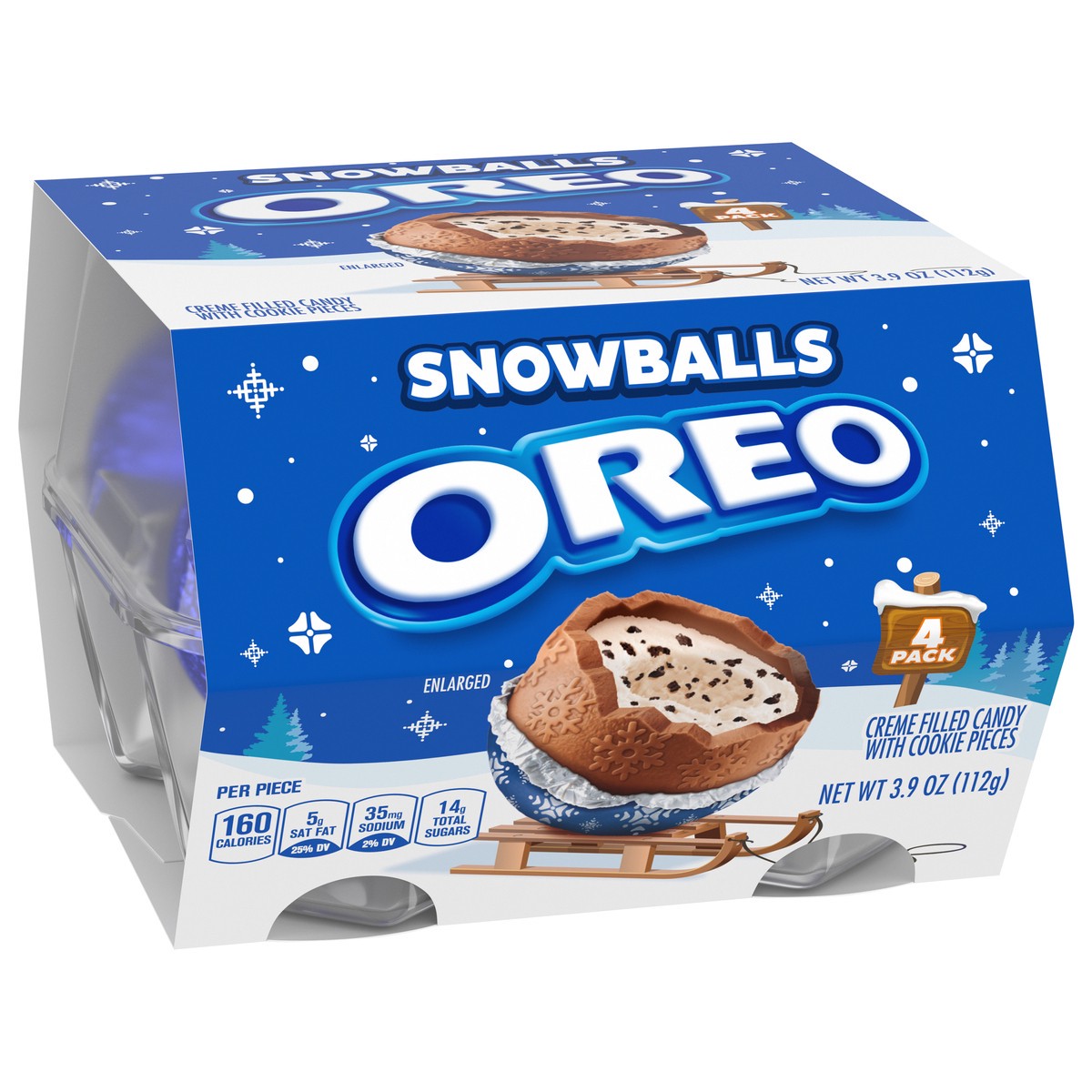 slide 7 of 9, OREO Chocolate Snowballs, Creme Filled Holiday Candy with Cookie Pieces, 4 Pack, 3.95 oz